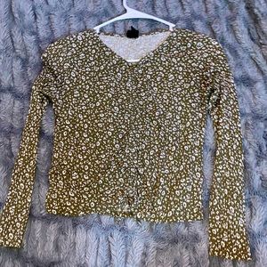 Floral Patterned Navy Green Tee